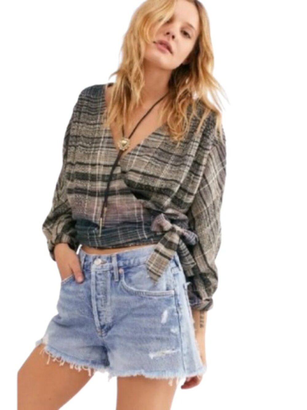 Free People Maldives Stripe Long Sleeve Wrap Top in Dusk Combo